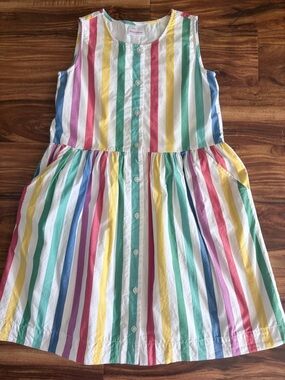 Hanna Andersson Girls Rainbow Striped Cotton Poplin Sun Dress 150 12 Years